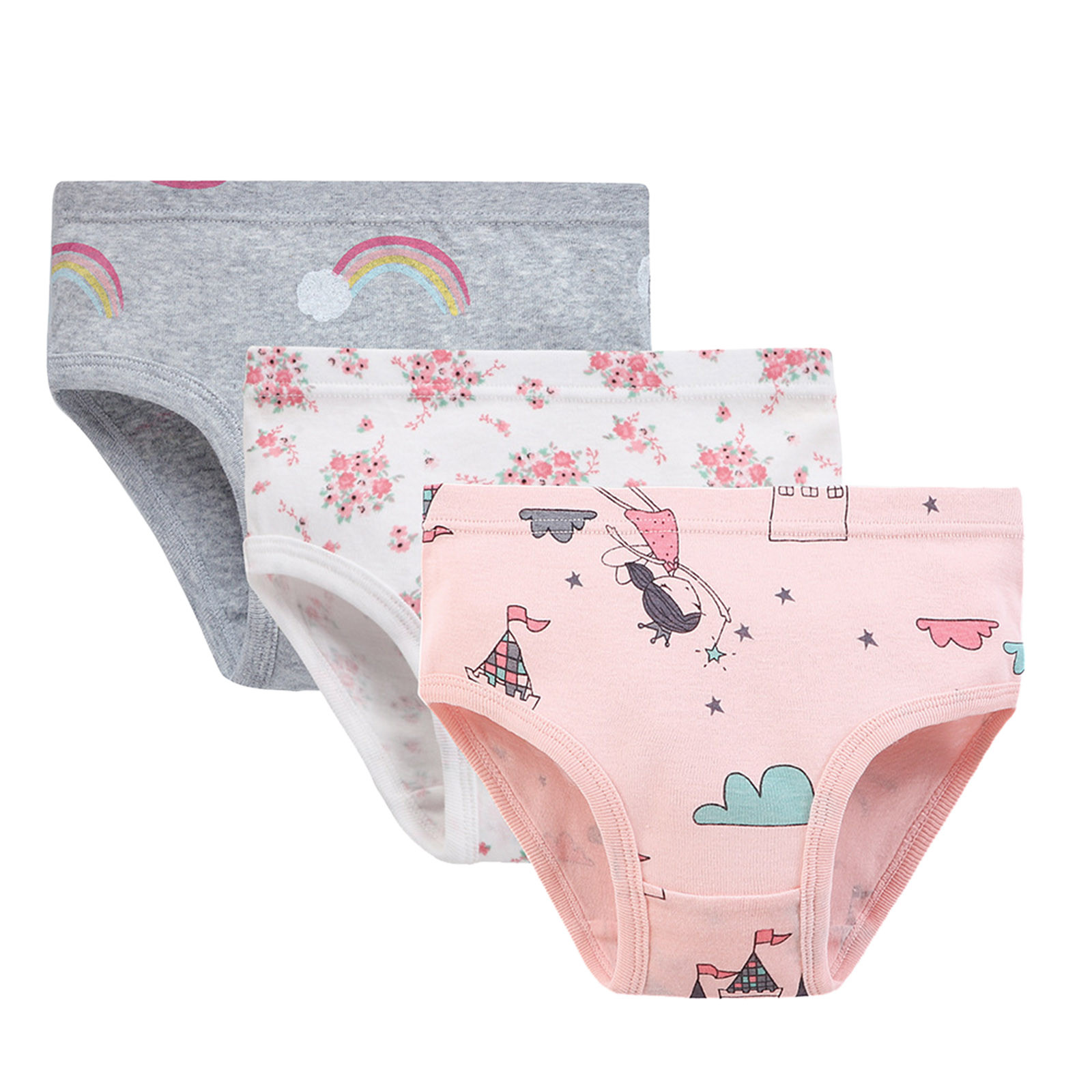 Coerni Kids Toddler Girls Combed Cotton Underwear Pack Of 3 Cute Cartoon Pattern Panties Comfortable Assorted Undies